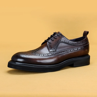 Men leather business casual shoes with round toe top layer cowhide leather shoes 02