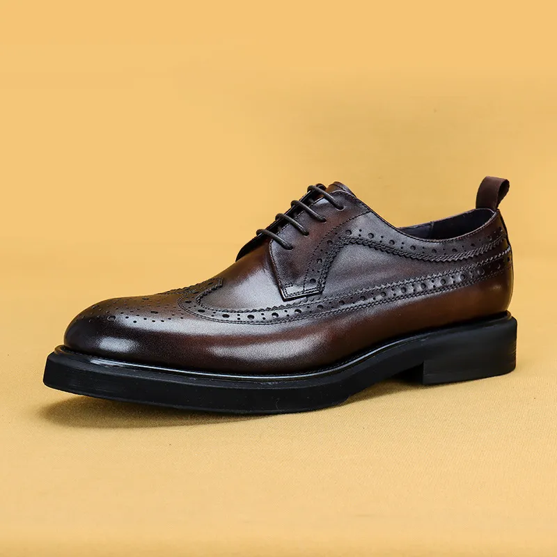 Men leather business casual shoes with round toe top layer cowhide leather shoes