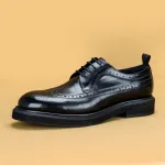 Men leather business casual shoes with round toe top layer cowhide leather shoes