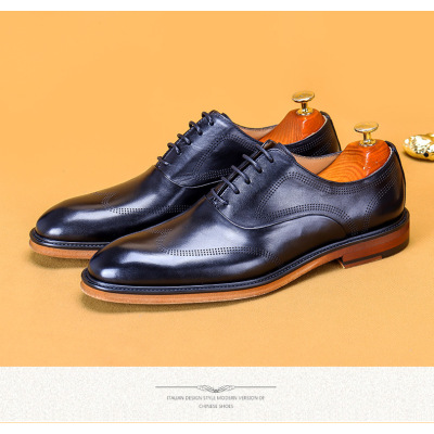 Men pointed leather business casual shoes with upper cowhide interior 02