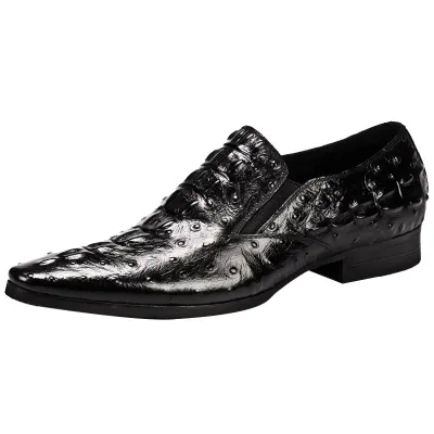Men leather shoes leather casual business pointed toe breathable crocodile pattern fashion men shoes 01