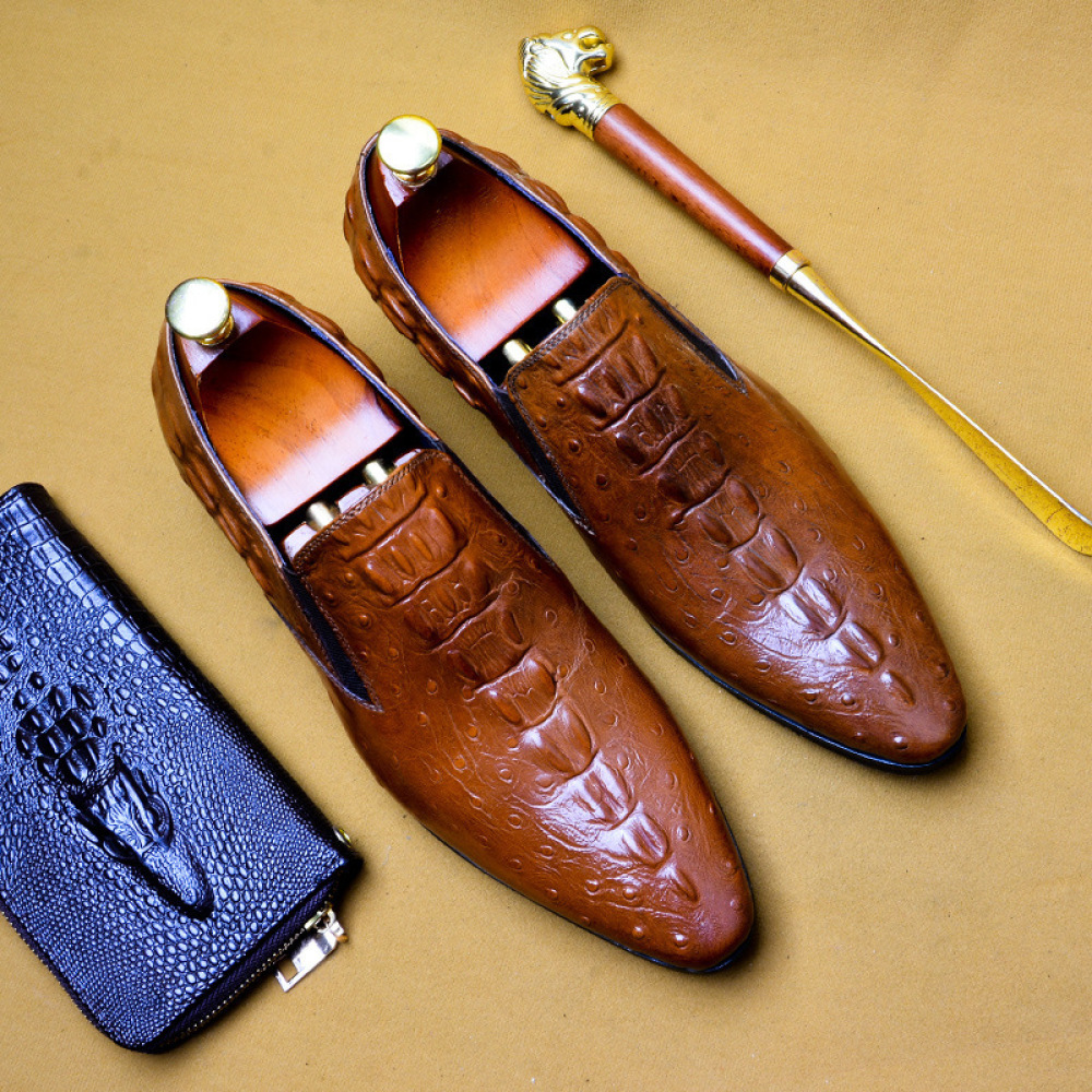 Men leather shoes leather casual business pointed toe breathable crocodile pattern fashion men shoes