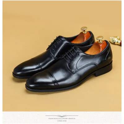 Men leather business shoes round toe suit shoes 02