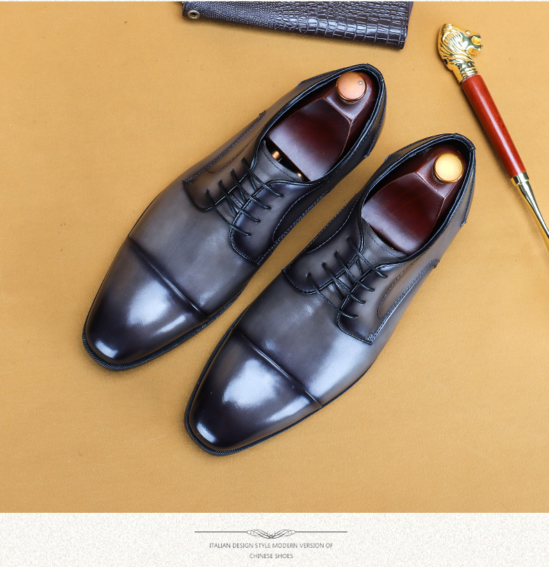 Men leather business shoes round toe suit shoes