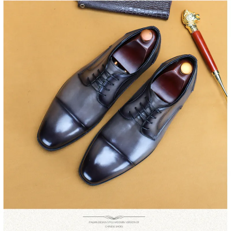 Men leather business shoes round toe suit shoes