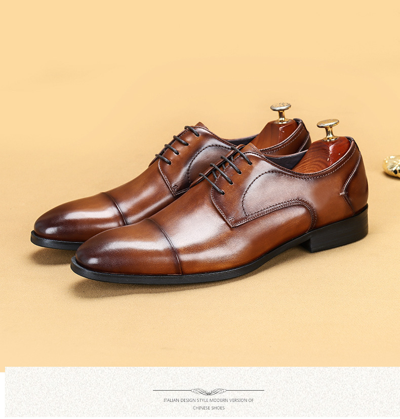 Men leather business shoes round toe suit shoes