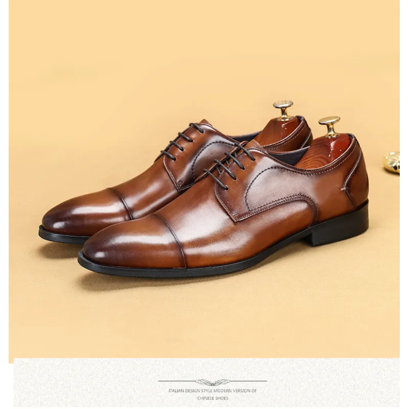 Men leather business shoes round toe suit shoes