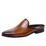 Men leather engraved toe cap slippers outdoor fashion leather shoes loafers