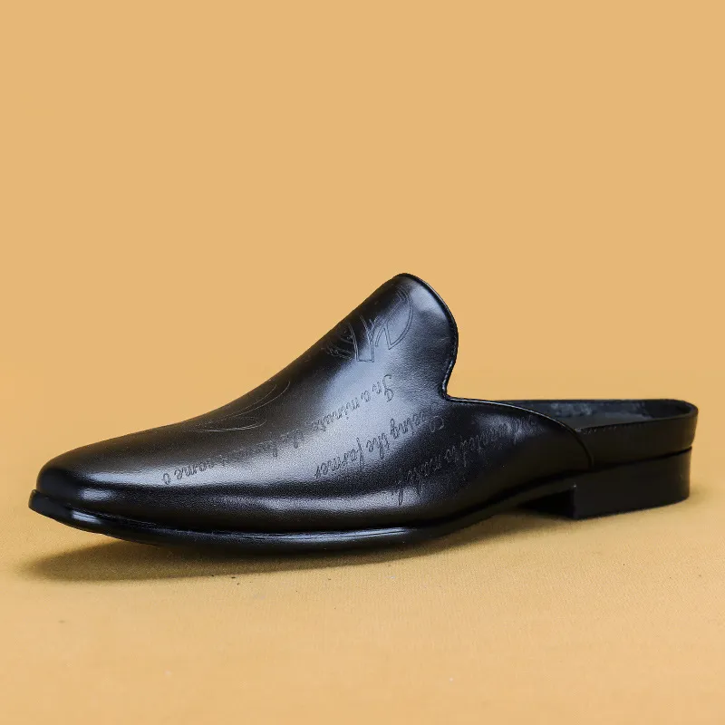 Men leather engraved toe cap slippers outdoor fashion leather shoes loafers