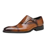 Men fashion business leather buckle embossed cowhide shoes