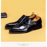Men fashion business leather buckle embossed cowhide shoes