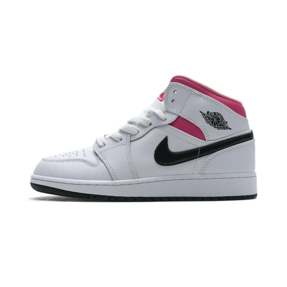 OG Jordan 1 Mid White Black Hyper Pink (GS),555112-106