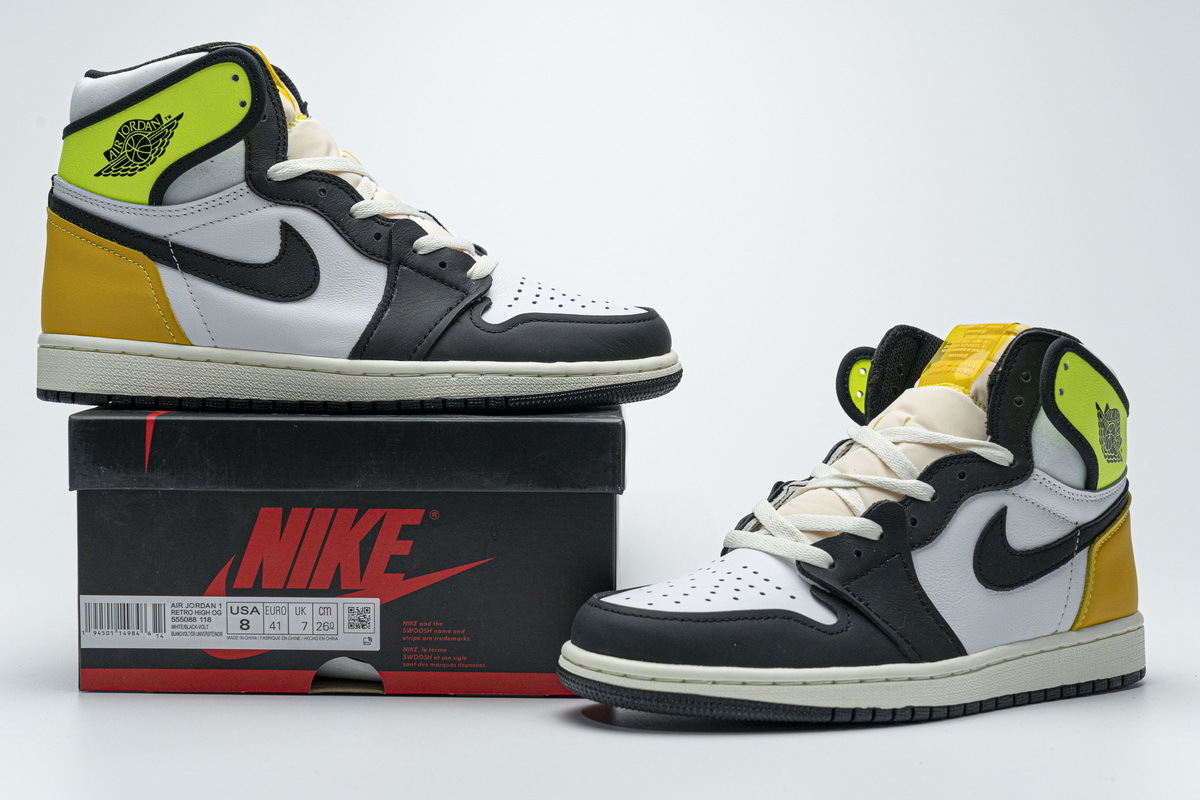 Jordan 1 Retro High White Black Volt University Gold