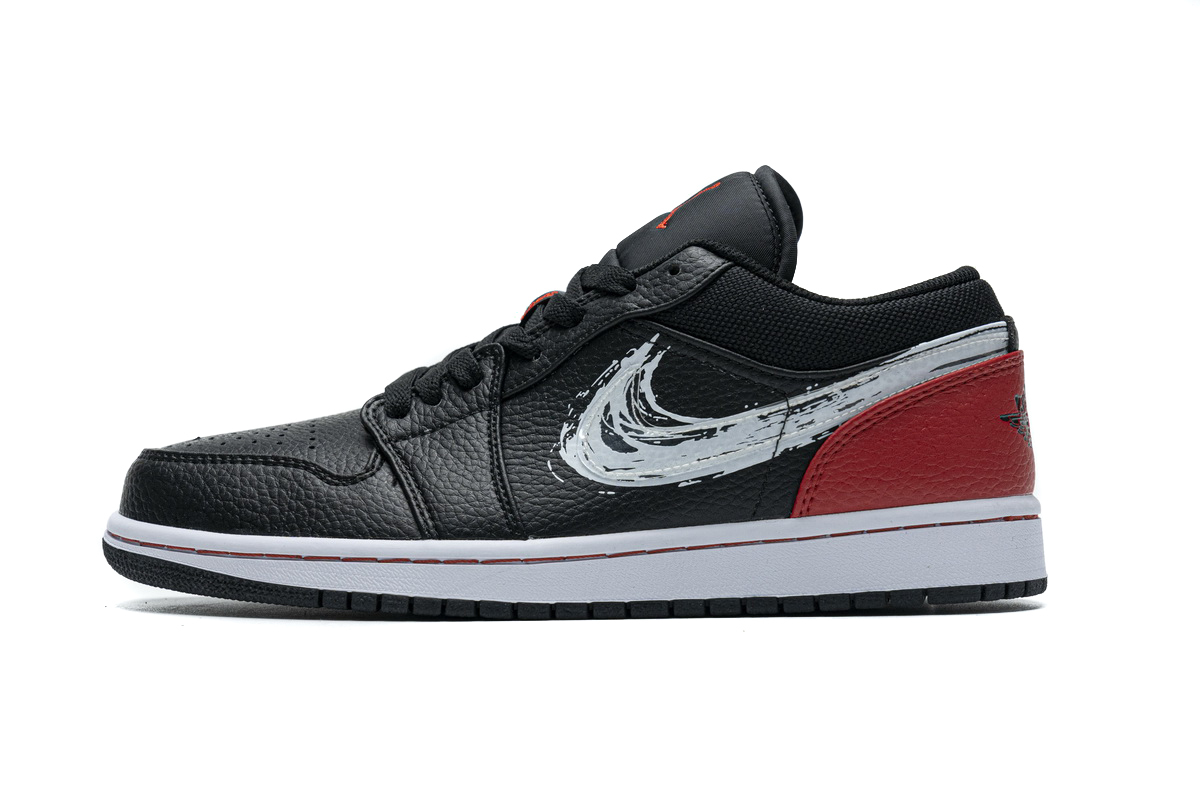 Jordan 1 Low Brushstroke Swoosh Black (Cheap Sneakers)
