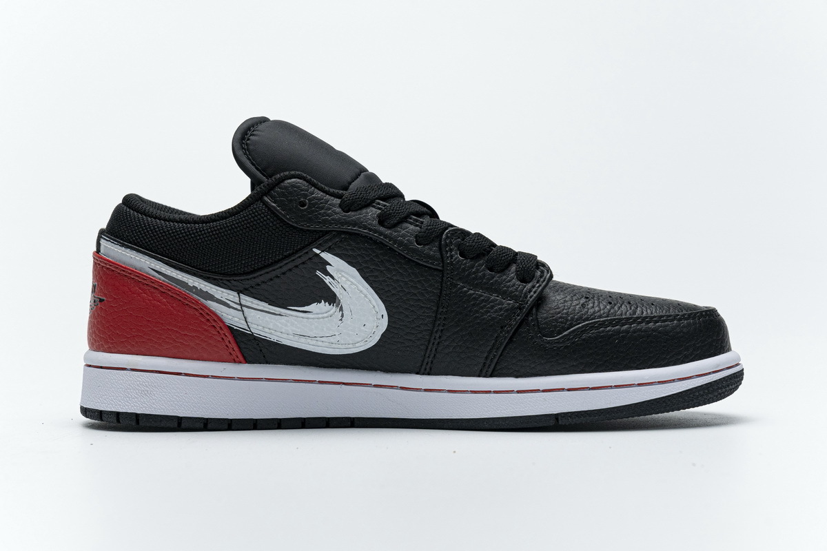 Jordan 1 Low Brushstroke Swoosh Black (Cheap Sneakers)
