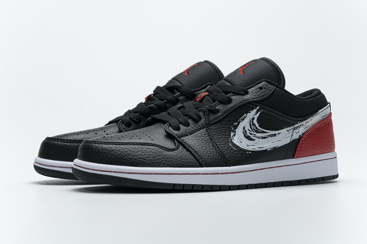 Jordan 1 Low Brushstroke Swoosh Black (Cheap Sneakers)