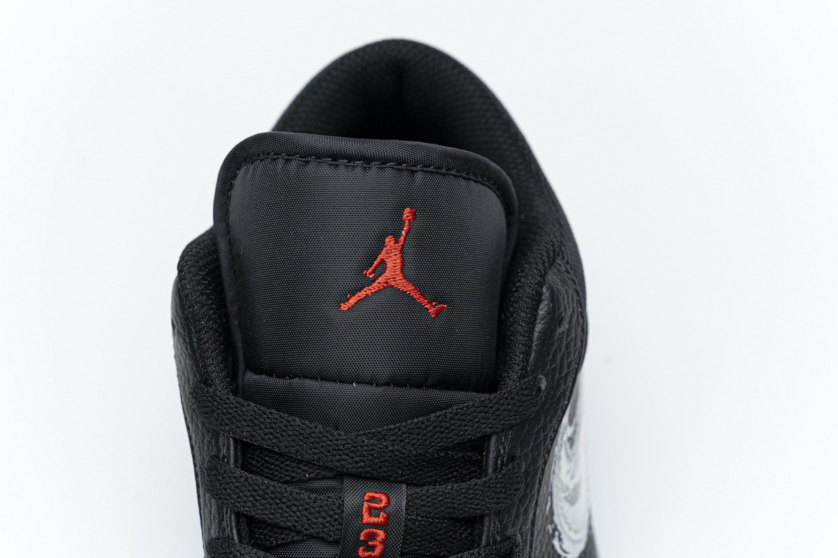 Jordan 1 Low Brushstroke Swoosh Black (Cheap Sneakers)