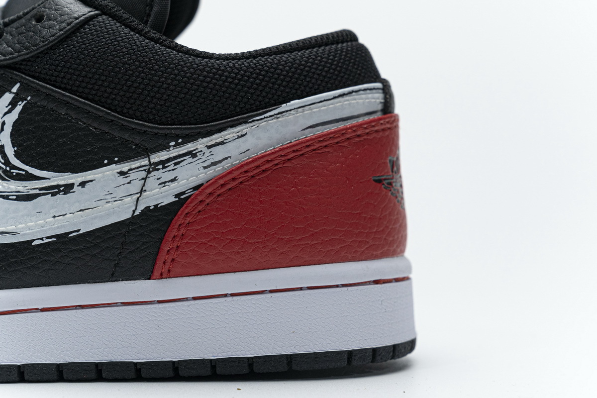 Jordan 1 Low Brushstroke Swoosh Black (Cheap Sneakers)