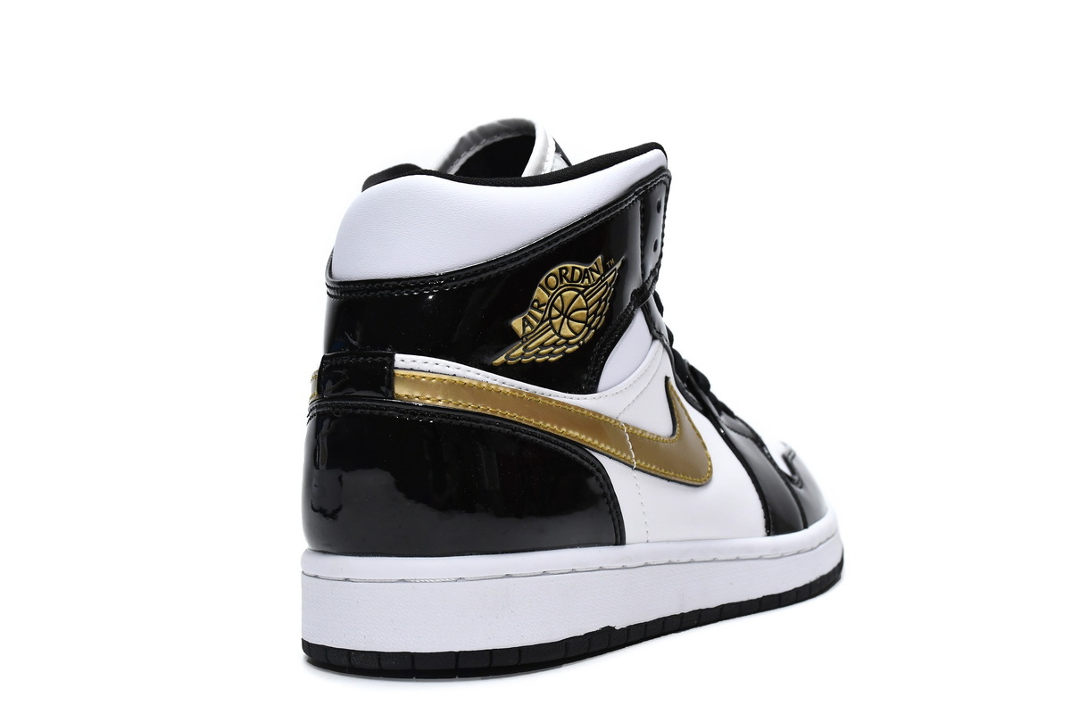Jordan 1 Mid Patent Black White Gold (Mid Quality)