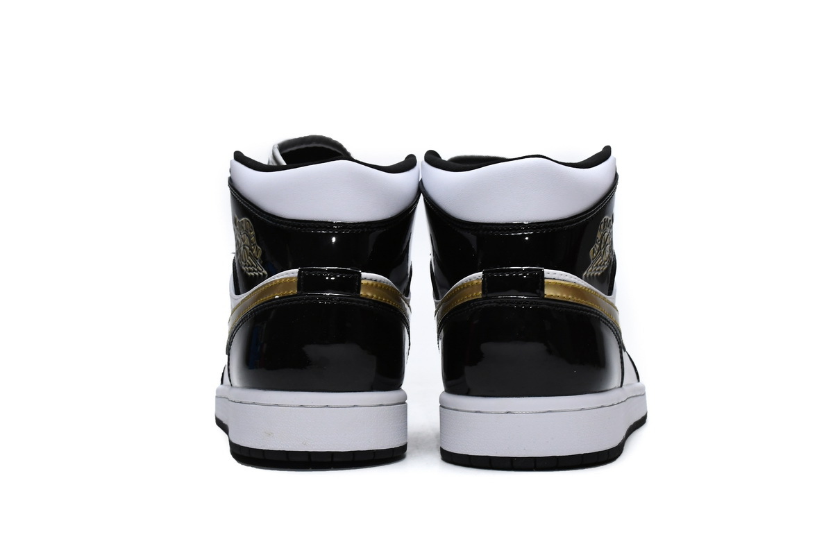 Jordan 1 Mid Patent Black White Gold (Mid Quality)