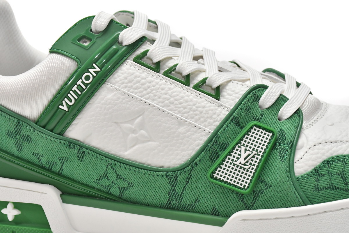 Louis Vuitton Trainer Green Monogram Denim White
