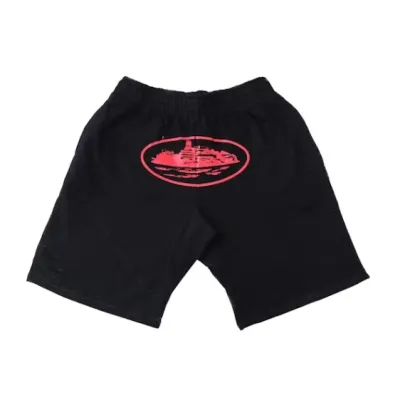 Zafa wear Corteiz Alcatraz shorts in Black/Red 01