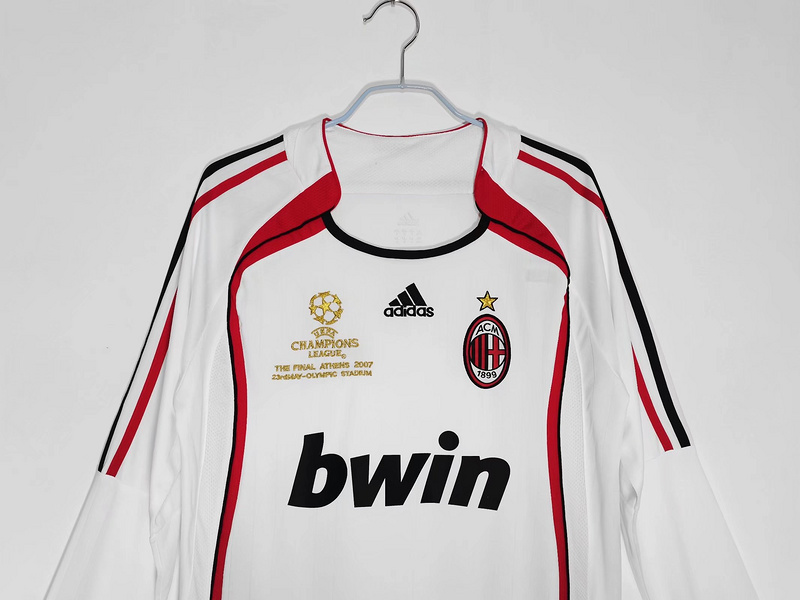 Serie A 2006/07 AC Milan Away Long Sleeve Soccer Jersey 