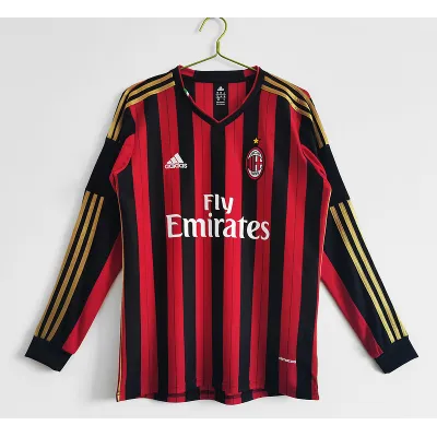 Serie A 2013/14 AC Milan Retro Long Sleeve Soccer Jersey 01
