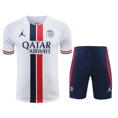 Ligue 1 23/24 Paris FC Soccer Training Suit White (red and blue bars) 01