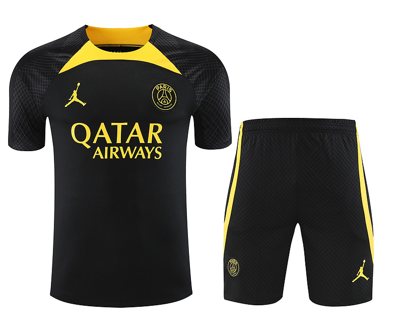 Ligue 1 23/24 Paris FC Soccer Training Suit Black and Yellow