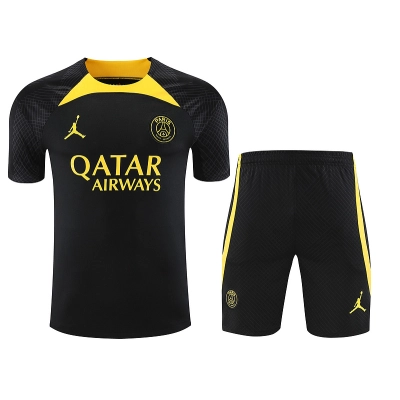Ligue 1 23/24 Paris FC Soccer Training Suit Black and Yellow 01