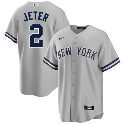 Men's New York Yankees Derek Jeter Gray Away Jersey 01