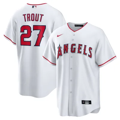 Men's Los Angeles Angels Mike Trout White Home Replica Player Name Jersey 01