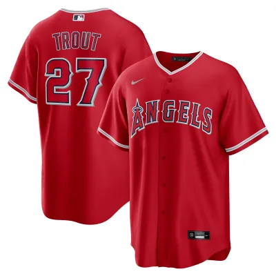 Men's Los Angeles Angels Mike Trout Red Alternate Replica Player Name Jersey 01