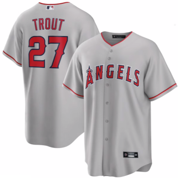 Men's Los Angeles Angels Mike Trout Silver Road Replica Player Name Jersey