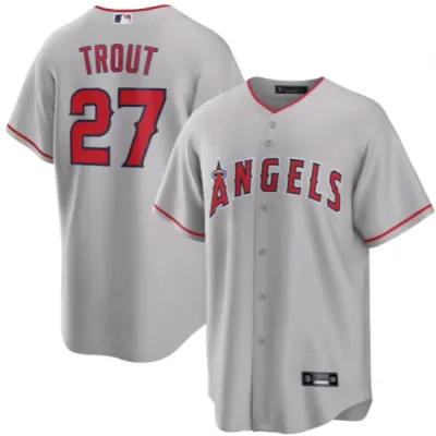 Men's Los Angeles Angels Mike Trout Silver Road Replica Player Name Jersey 01