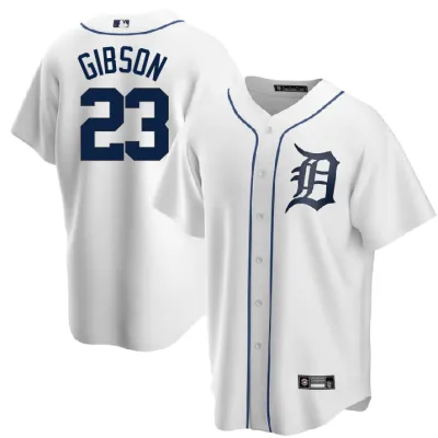 Men's Detroit Tigers Gibson White Home Replica Player Name Jersey 01