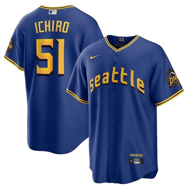Men's Seattle Mariners Ichiro Navy Official Replica Player Name Jersey