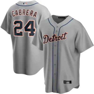 Men's Detroit Tigers Miguel Cabrera Gray Road Replica Player Name Jersey 01