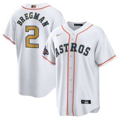 Men's Houston Astros Alex Bregman White Gold Home Replica Player Name Jersey 01