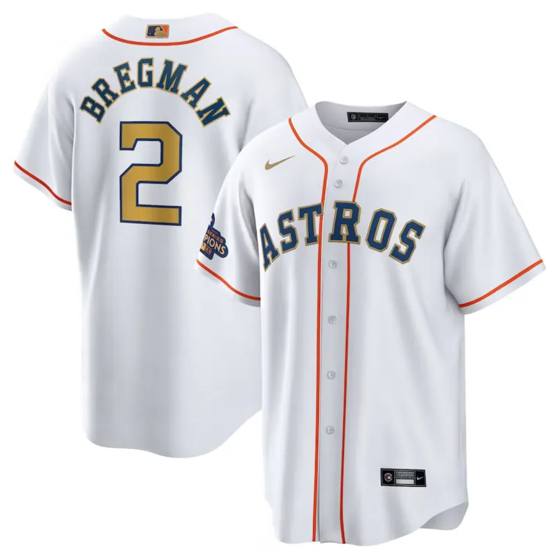 Men's Houston Astros Alex Bregman White Gold Home Replica Player Name Jersey