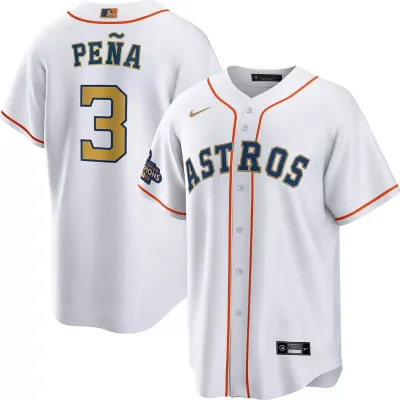 Men's Houston Astros Jeremy Pe?a White Gold Home Replica Player Name Jersey 01