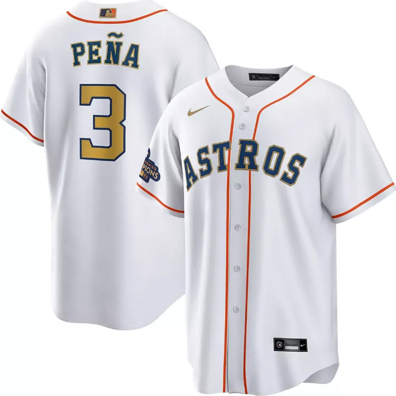 Men's Houston Astros Jeremy Pe?a White Gold Home Replica Player Name Jersey