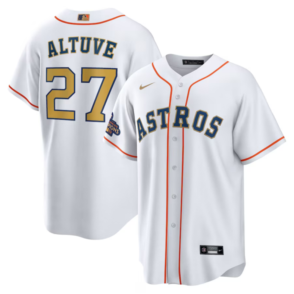 Men's Houston Astros Jose Altuve White Gold Home Replica Player Name Jersey