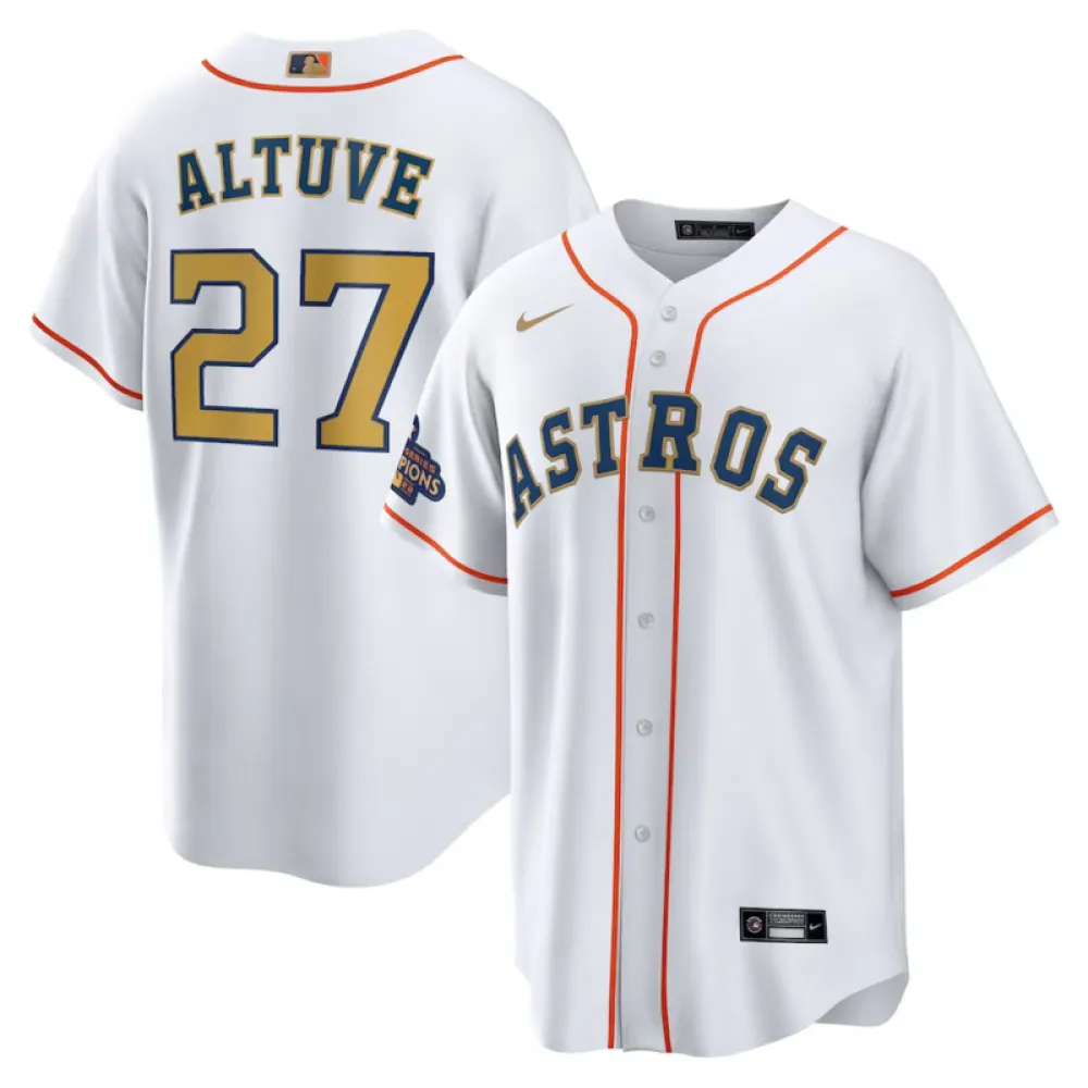 Men's Houston Astros Jose Altuve White Gold Home Replica Player Name Jersey