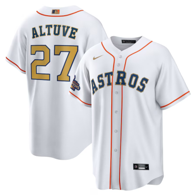 Men's Houston Astros Jose Altuve White Gold Home Replica Player Name Jersey 01
