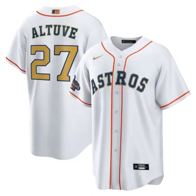 Men's Houston Astros Jose Altuve White Gold Home Replica Player Name Jersey 01