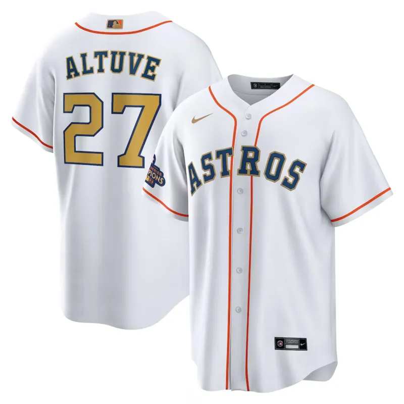 Men's Houston Astros Jose Altuve White Gold Home Replica Player Name Jersey