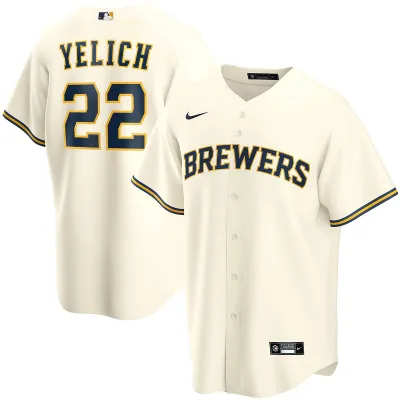 Men's Milwaukee Brewers Christian Yelich Cream Alternate Replica Player Name Jersey 01
