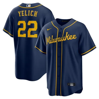 Men's Milwaukee Brewers Christian Yelich Navy Alternate Replica Player Name Jersey 01